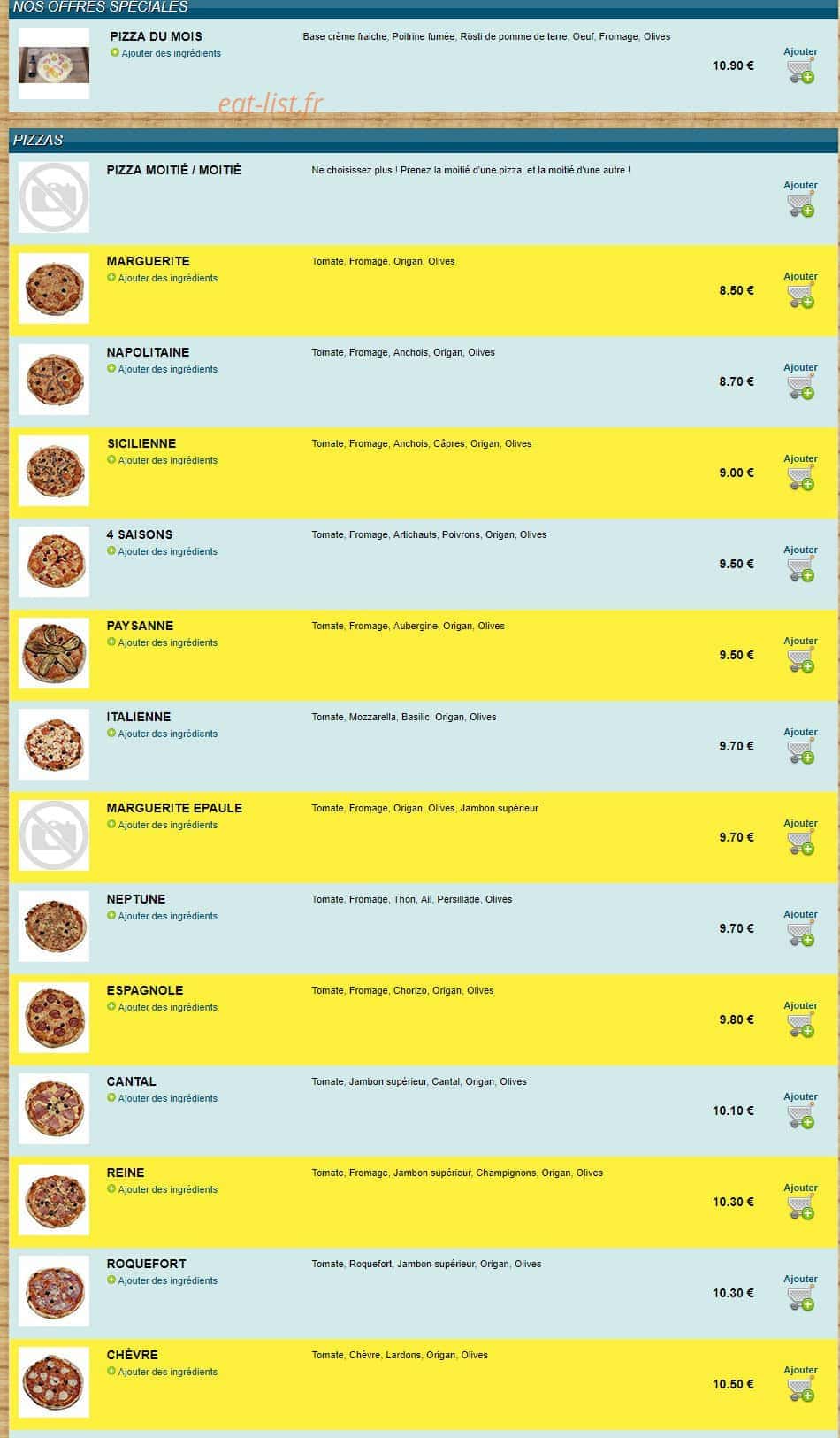 Legend pizza — carte page 1