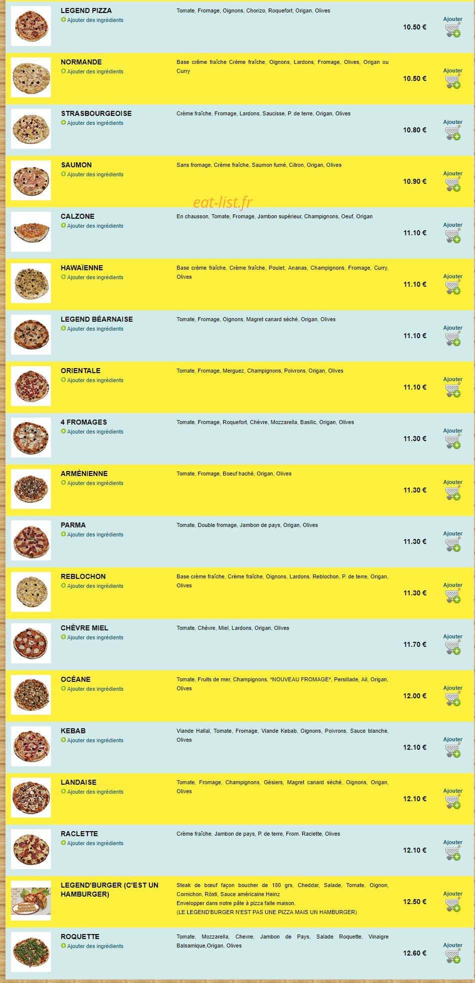 Legend pizza — carte page 2