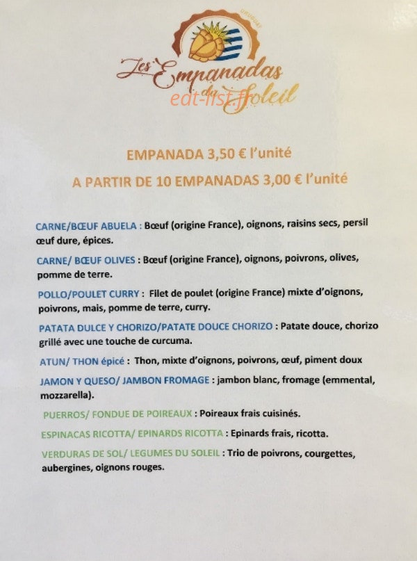 Les Empanadas — carte page 1