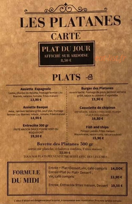 Les Platanes — carte page 2