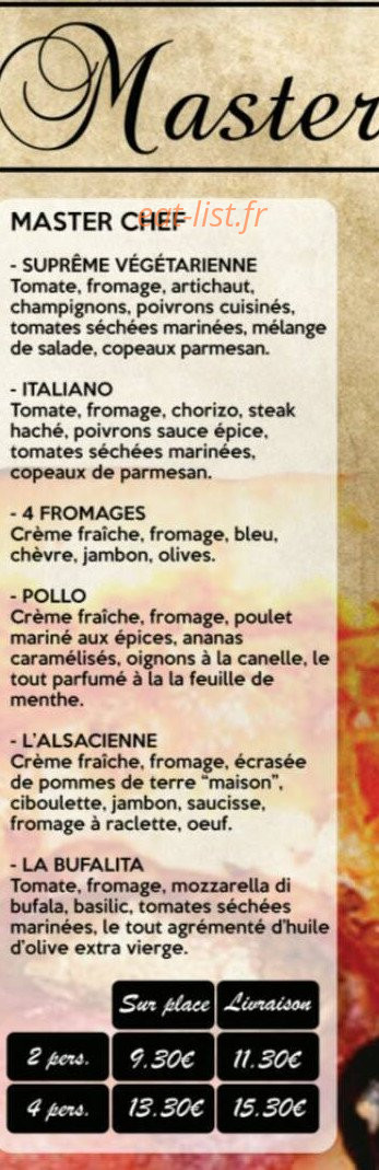 Master Pizza — carte page 1