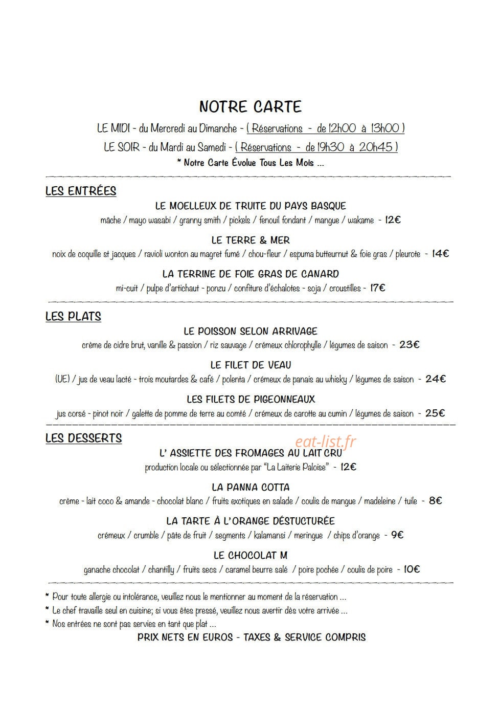 Mr & Mrs M — carte page 1