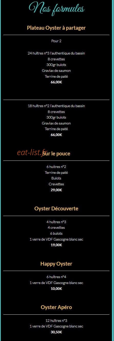 Oyster Bar 64 — carte page 2