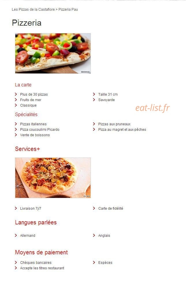 Pizza Soleil — carte page 1