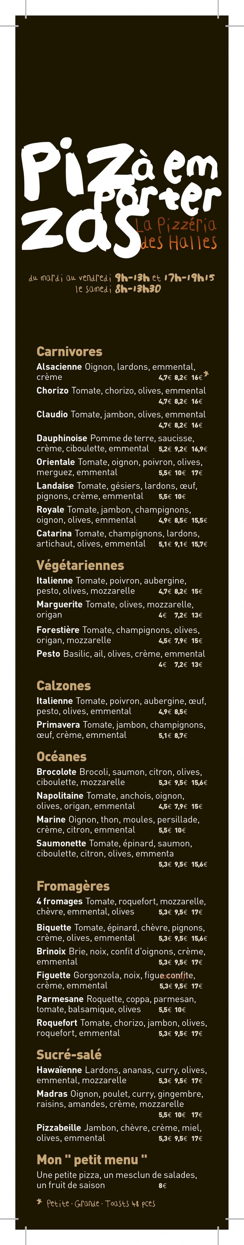 Pizzeria des halles — carte page 1
