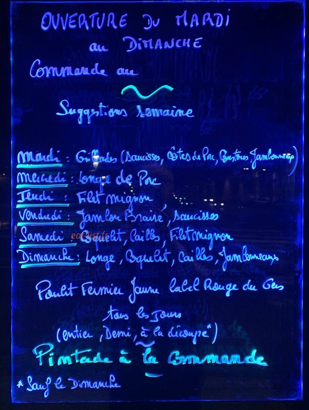 Carte et menu de Rôtisserie Haute-Plante à Pau — Suggestion de la semaine