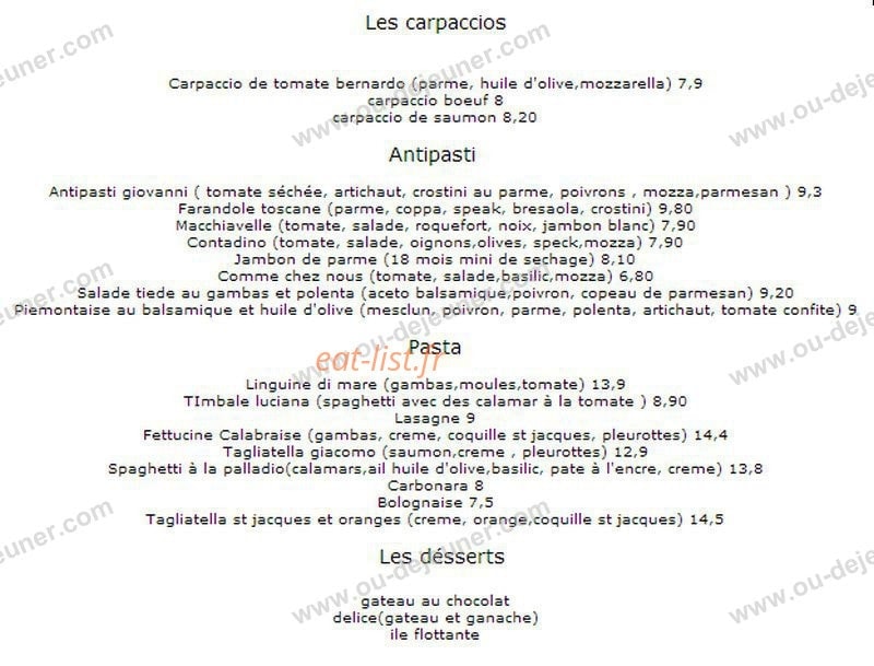 Trattoria Chez Giovanni — carte page 2