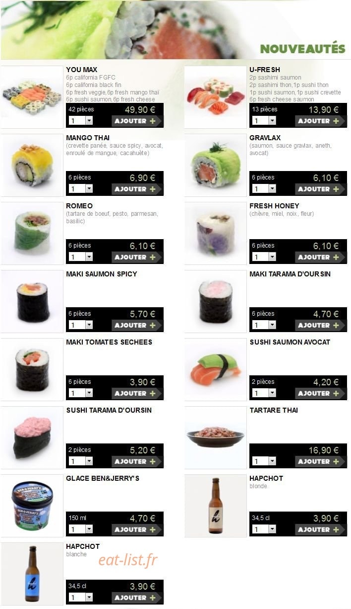 You Sushi — carte page 1
