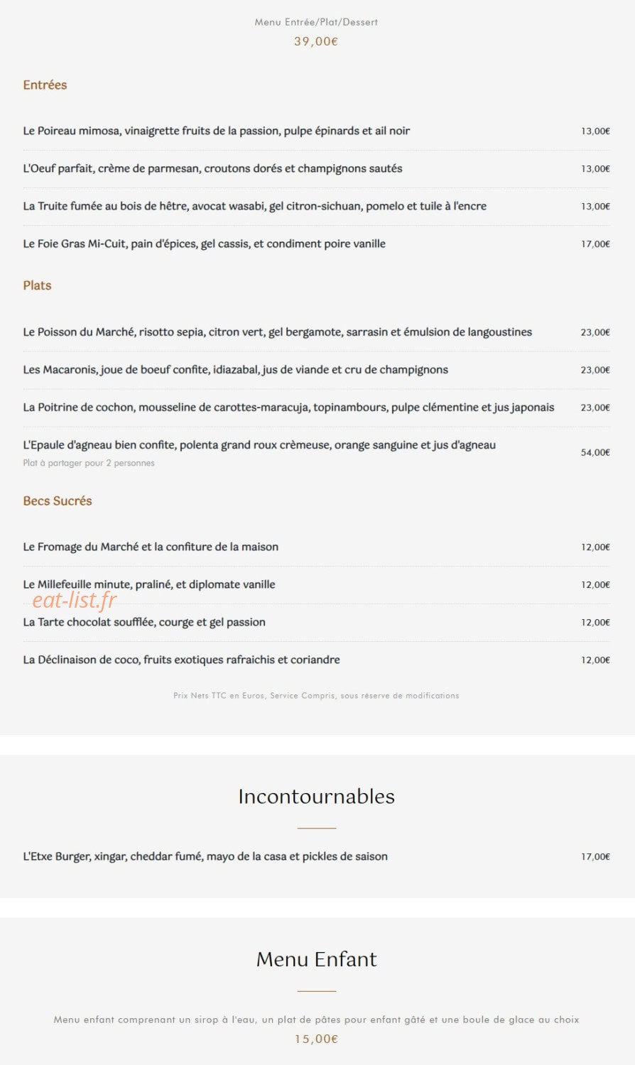 Aviron Bistronomie — carte page 1