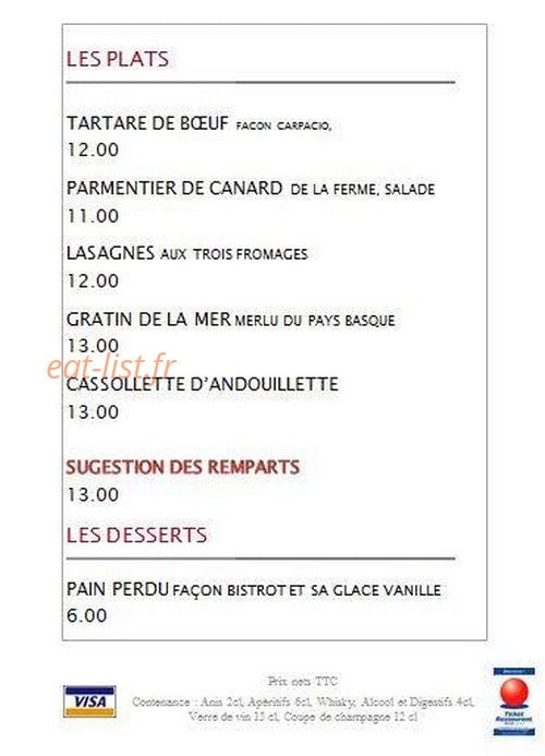 Café Les Remparts — carte page 2