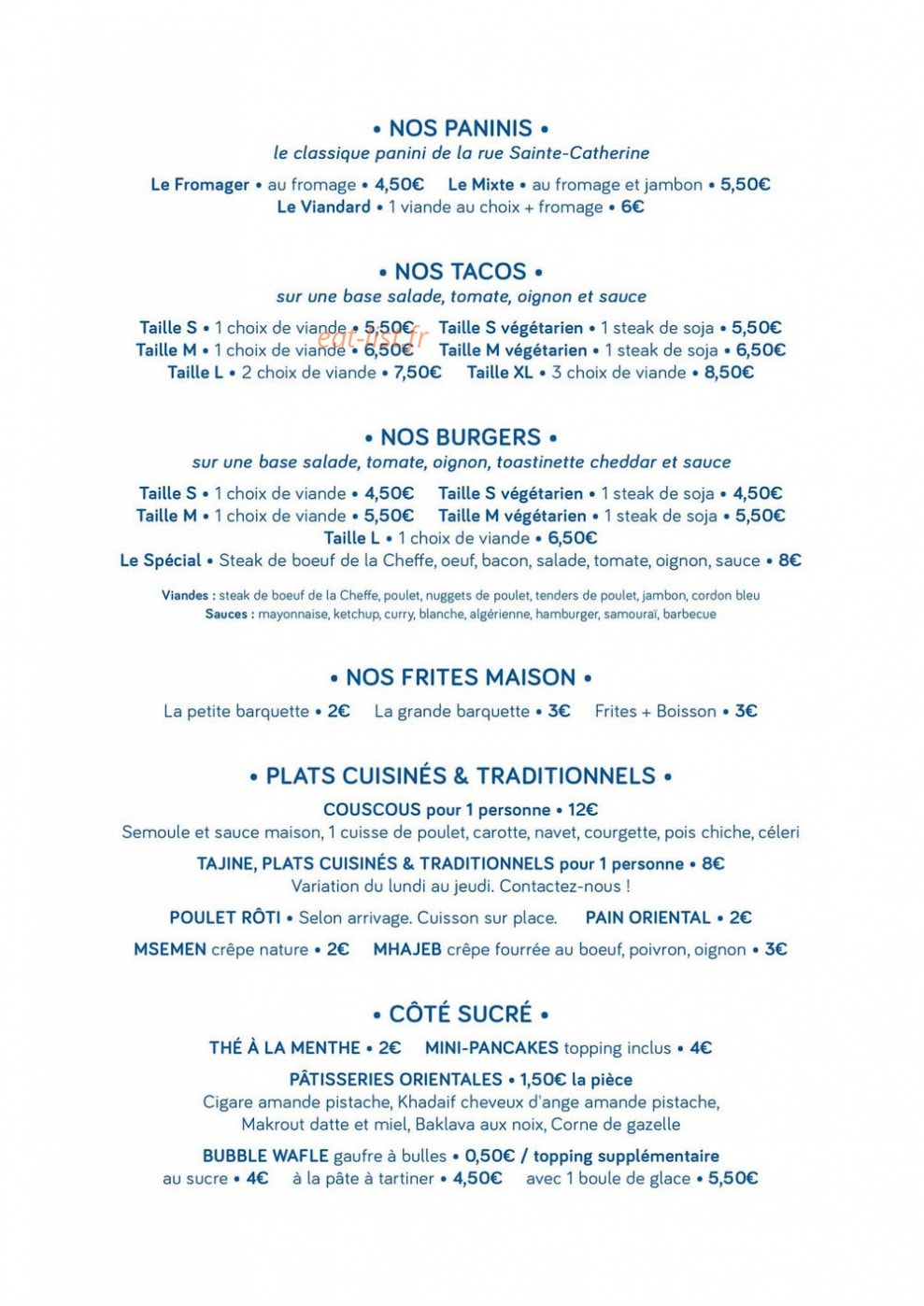 Chez Sanaa Ines — carte page 1