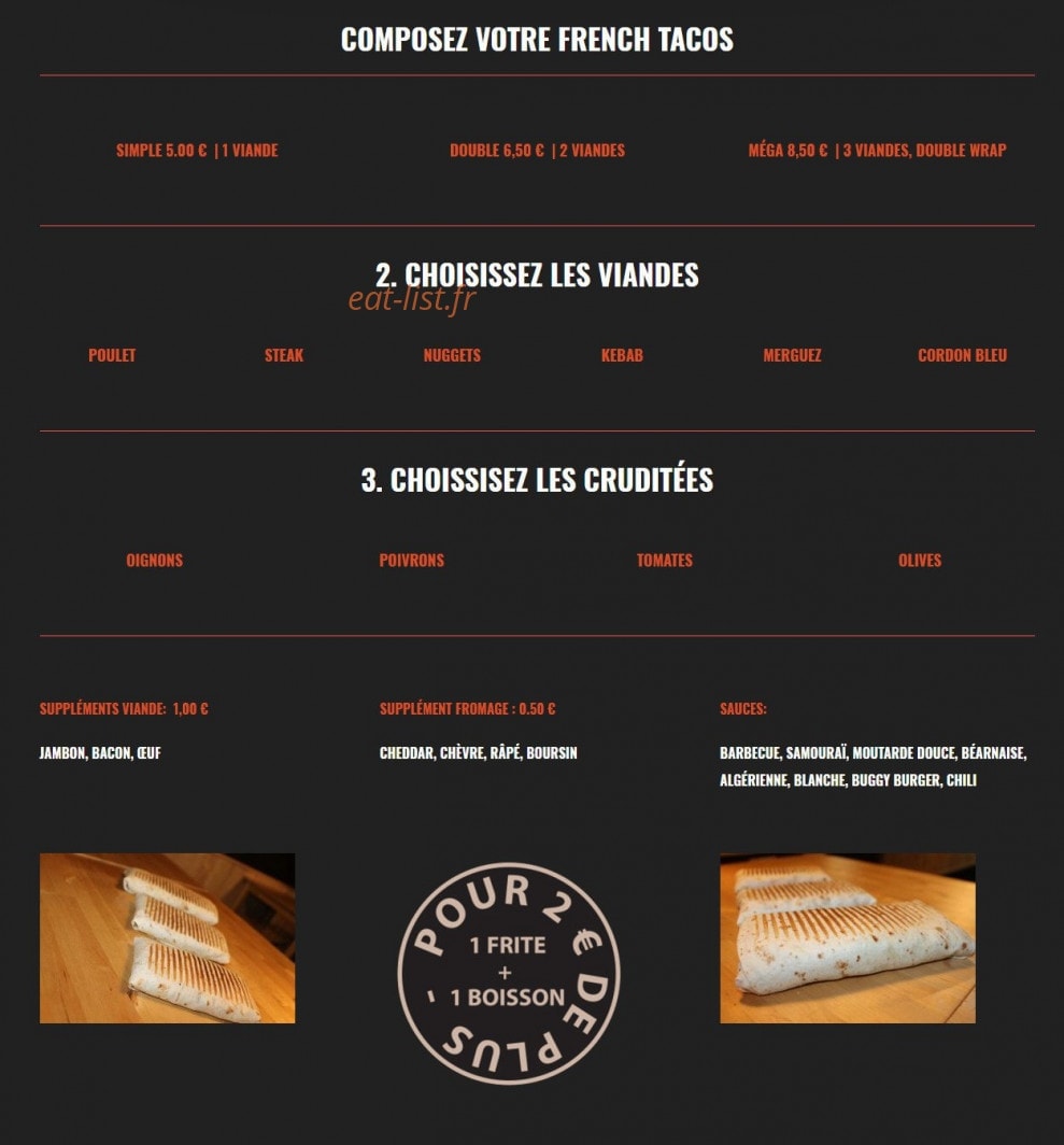 Chic Burger tacos — carte page 2