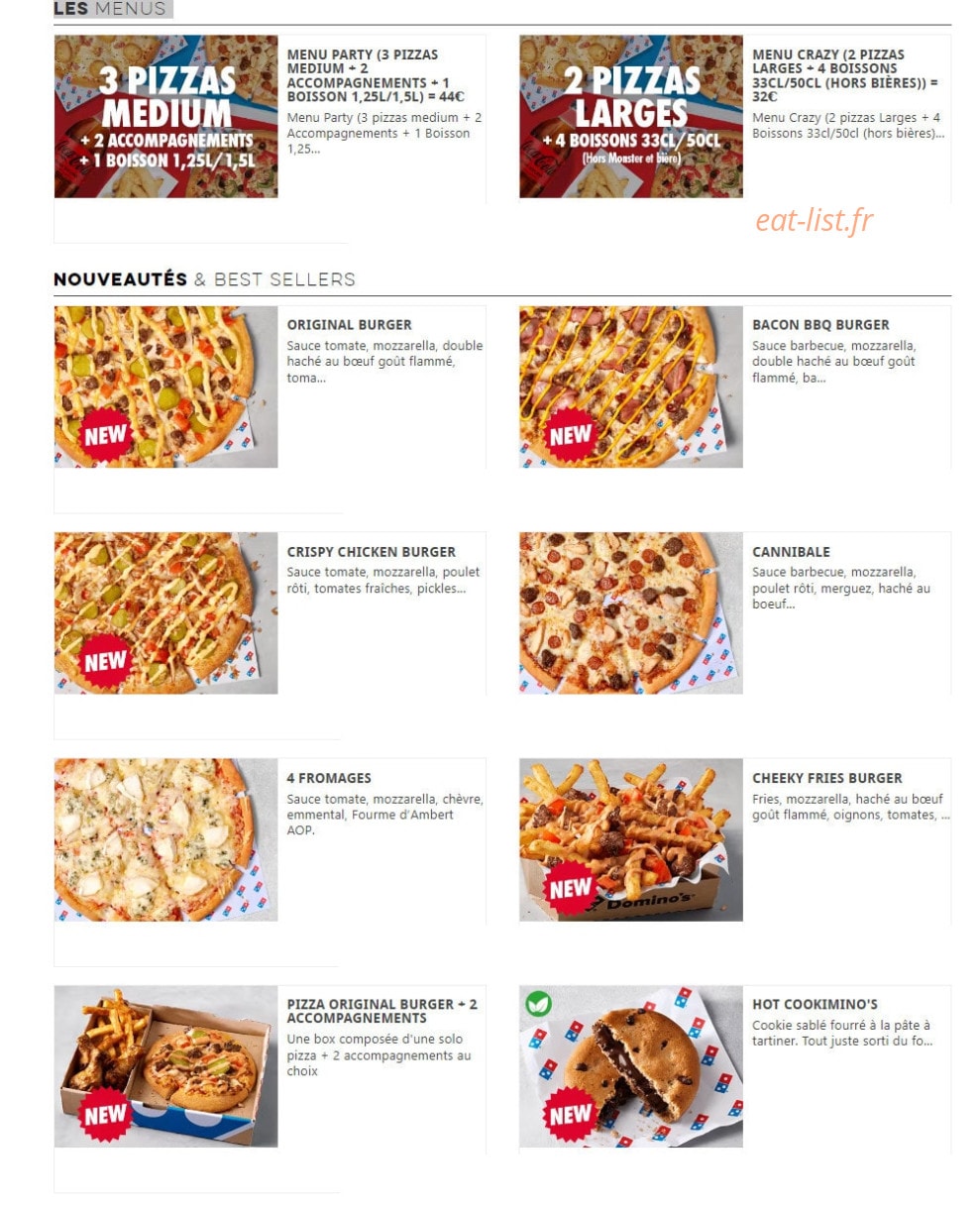 Domino's — carte page 1