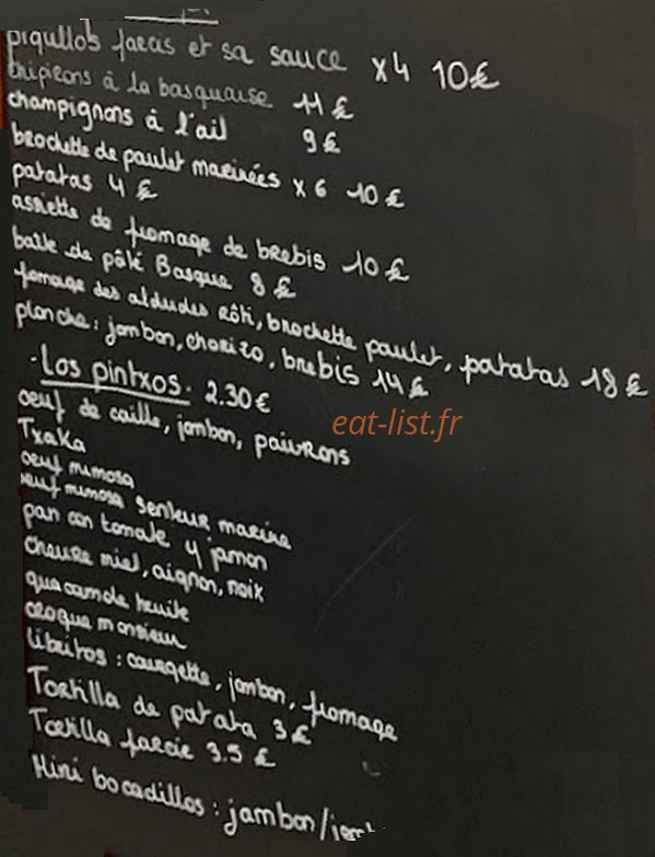 El pintxo — carte page 1