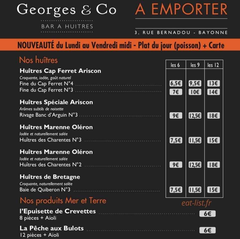 Carte et menu de Georges and Co à Bayonne — Les plats à emporter