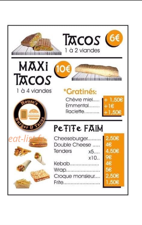 House’s Burger & Tacos — carte page 1
