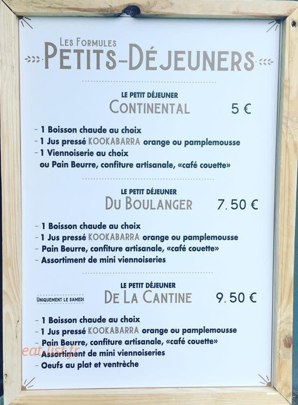Carte et menu de La Boulangerie Des Arènes à Bayonne — L'ardoise
