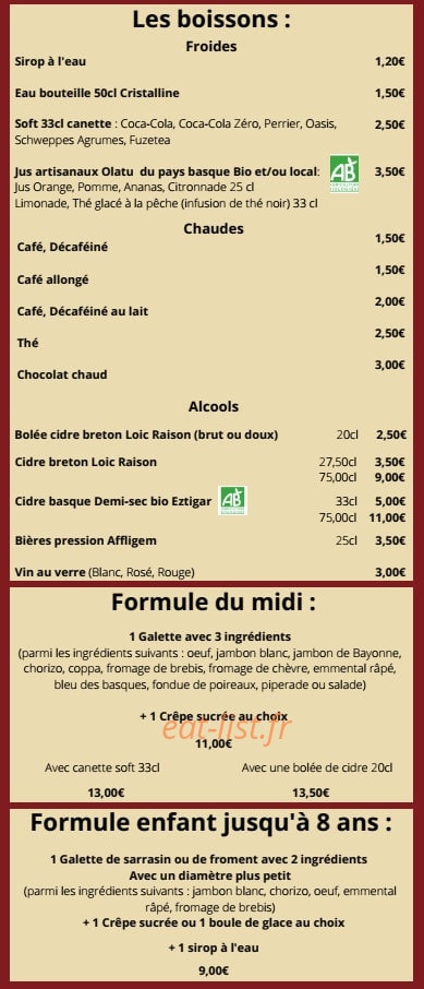 La Crêperie d'Aurélie — carte page 3