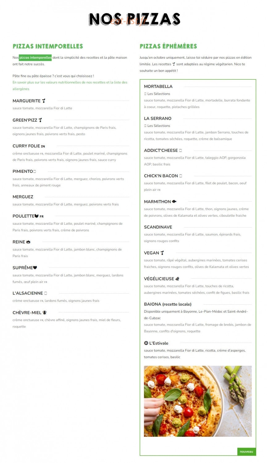 La Pizza de Nico — carte page 1