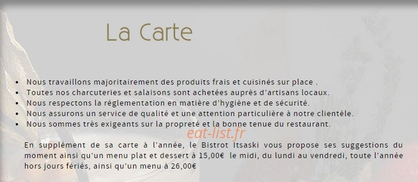 Le Bistrot Itsaski — carte page 1
