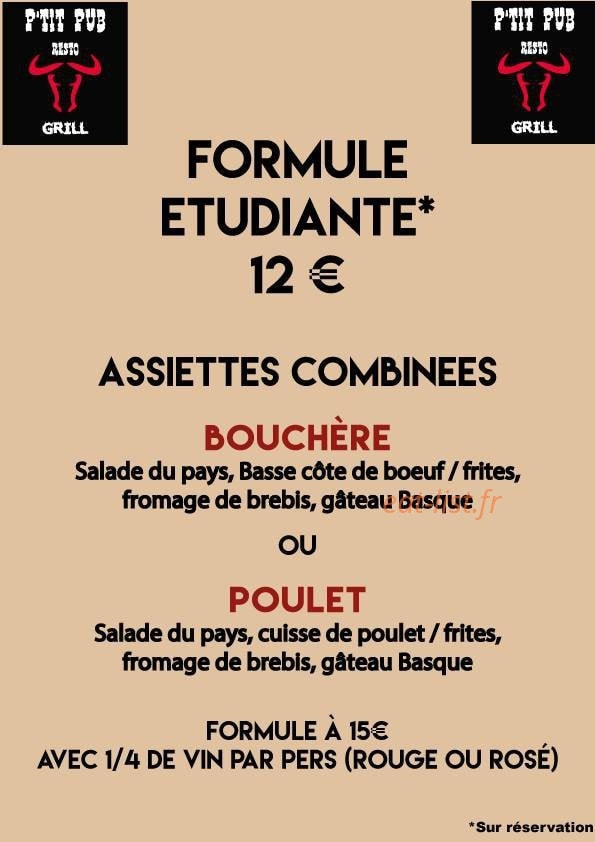 Le P'tit Pub — carte page 1