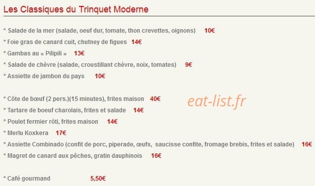 Le Trinquet Moderne — carte page 1