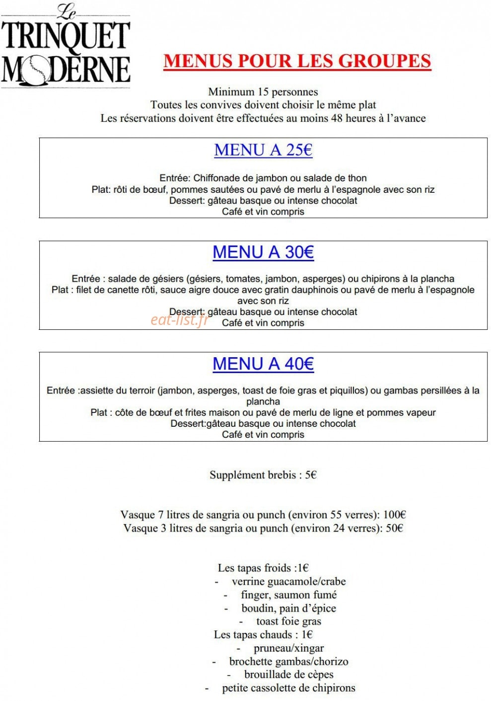 Le Trinquet Moderne — carte page 9