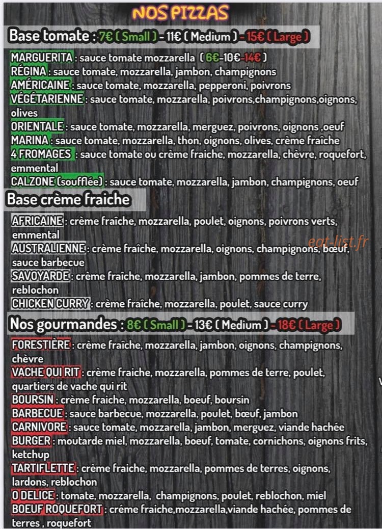 O délice pizza — carte page 2