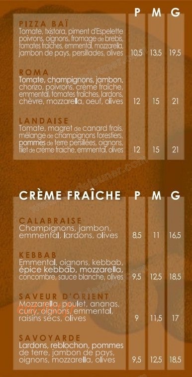 Pizza Bai — carte page 4