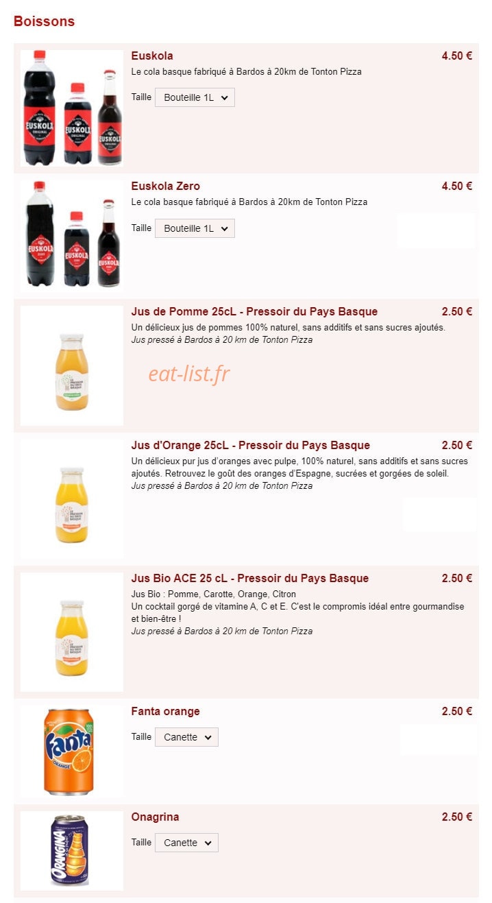 Tonton Pizza — carte page 2