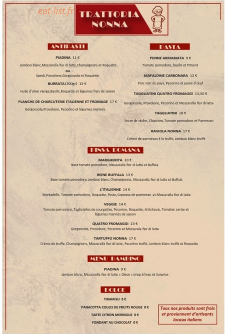 Trattoria nonna — carte page 1