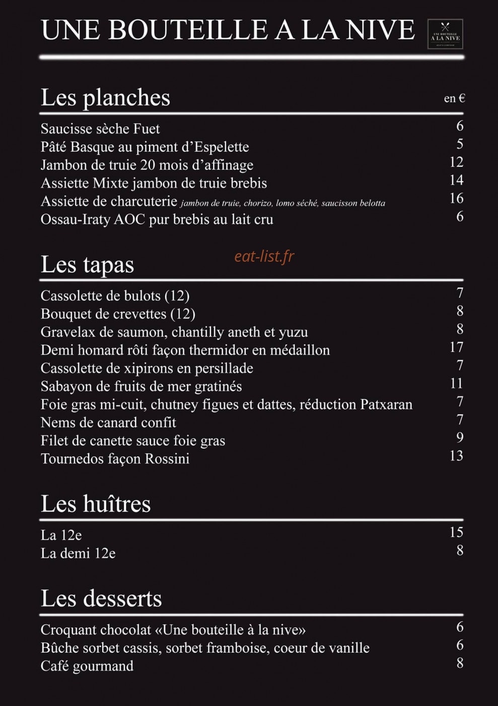 Une Bouteille à la Nive — carte page 1