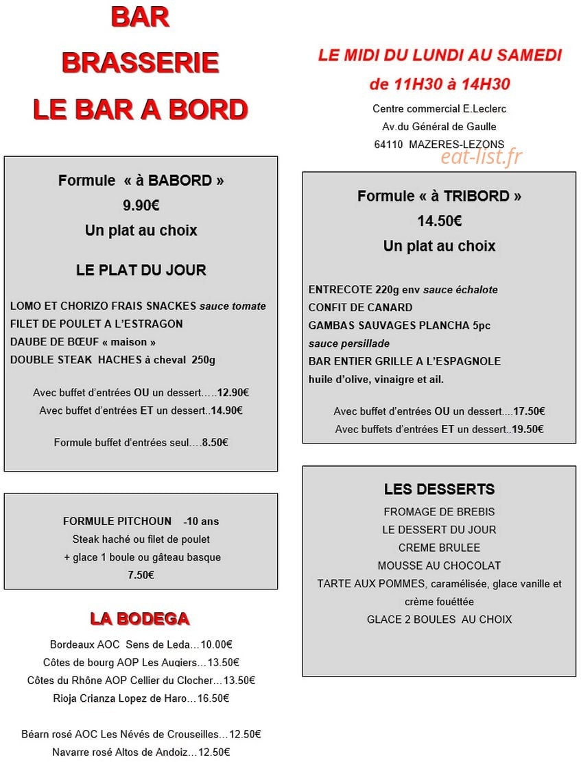 Bar à Bord — carte page 1