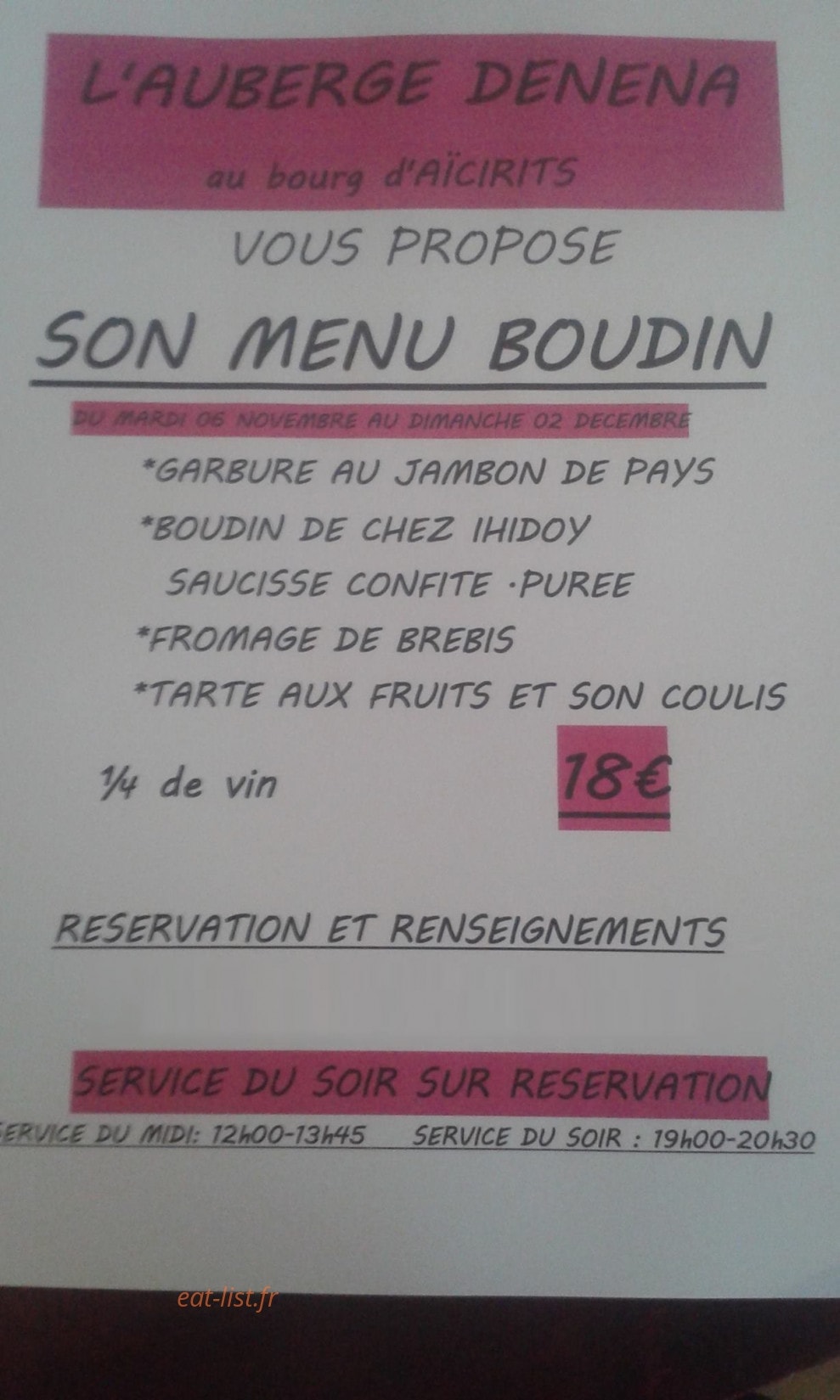 Auberge Denena — carte page 1