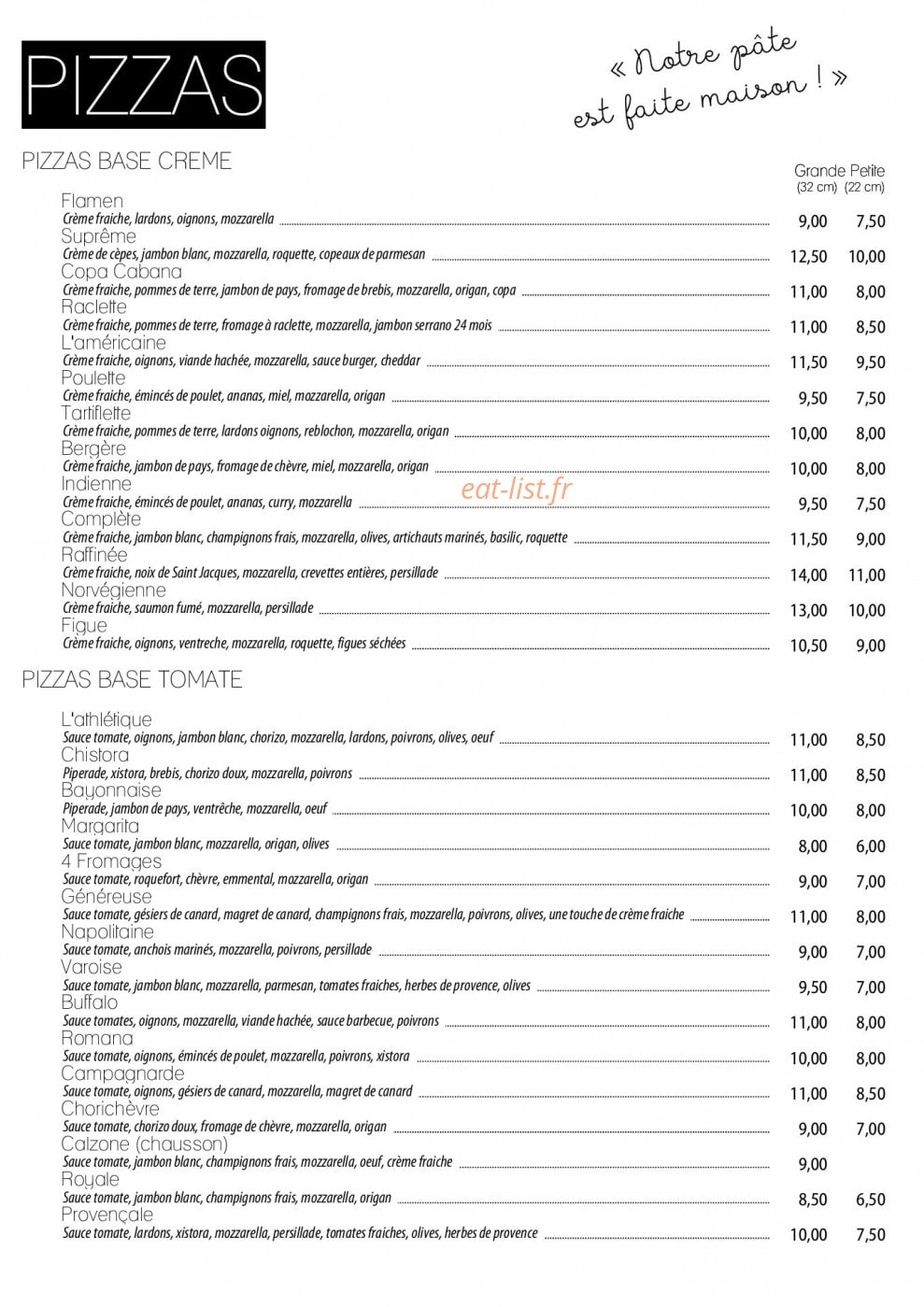 Casa Pizzas — carte page 4