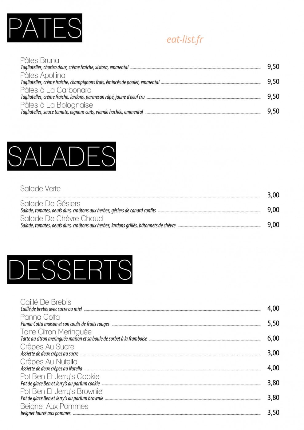 Casa Pizzas — carte page 2