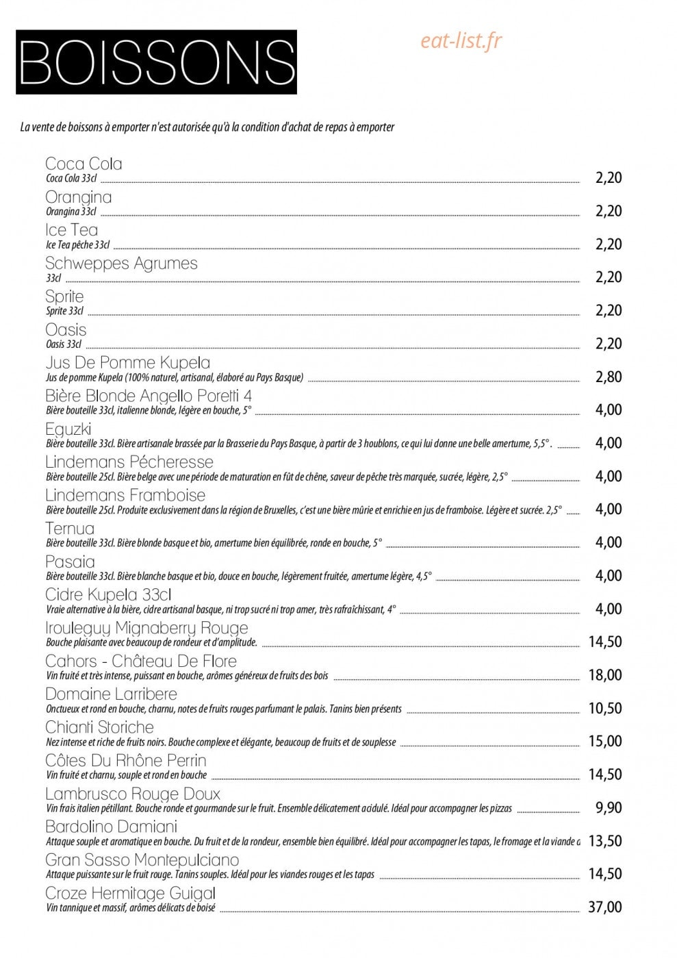 Casa Pizzas — carte page 5