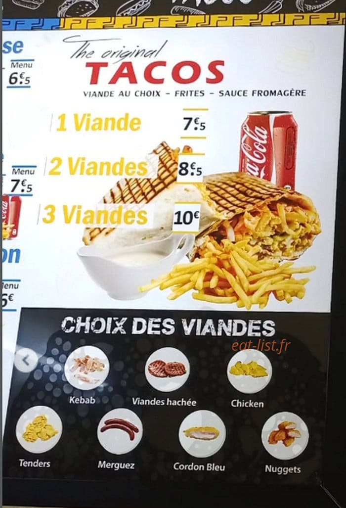 Carte et menu de Kz fastfood à Saint Palais — Tacos