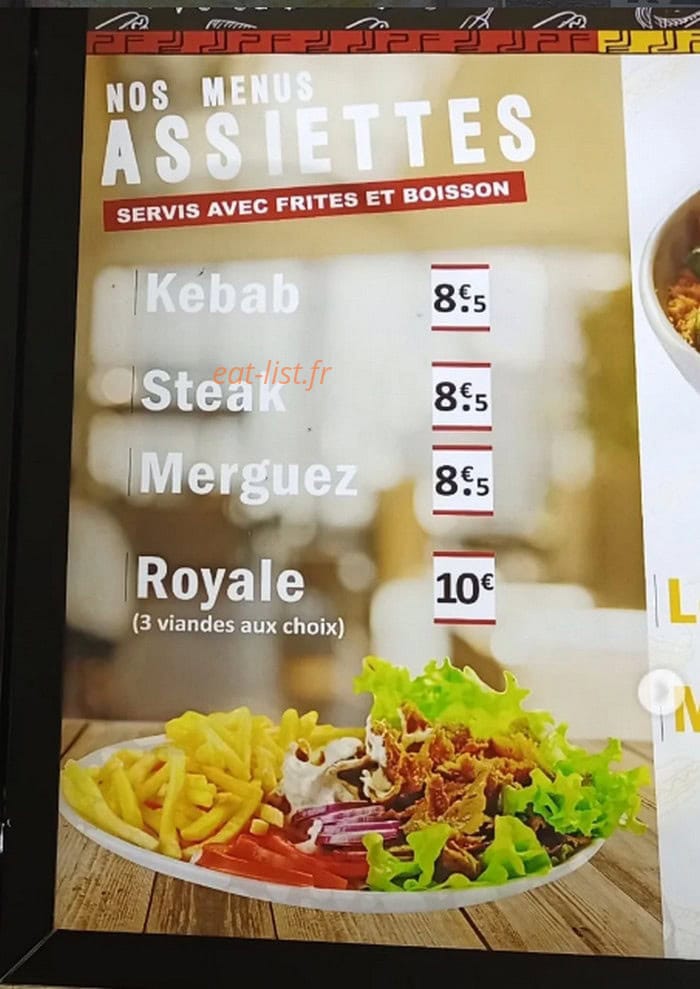 Carte et menu de Kz fastfood à Saint Palais — Menus assiettes