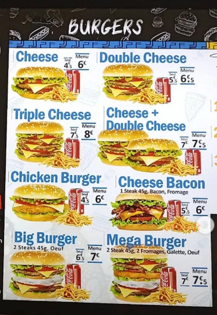 Carte et menu de Kz fastfood à Saint Palais — Burgers