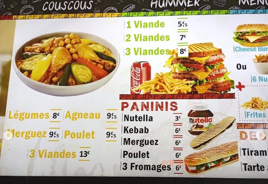 Carte et menu de Kz fastfood à Saint Palais — Couscous, paninis...