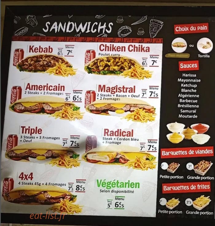 Carte et menu de Kz fastfood à Saint Palais — Sandwiches