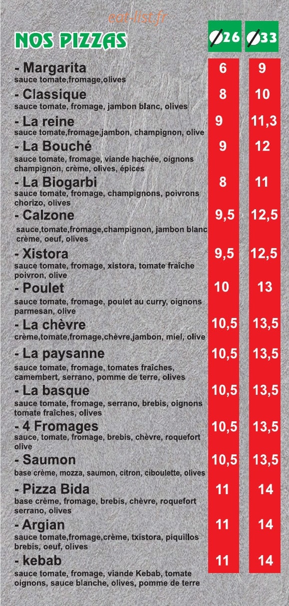 Bida pizza — carte page 2