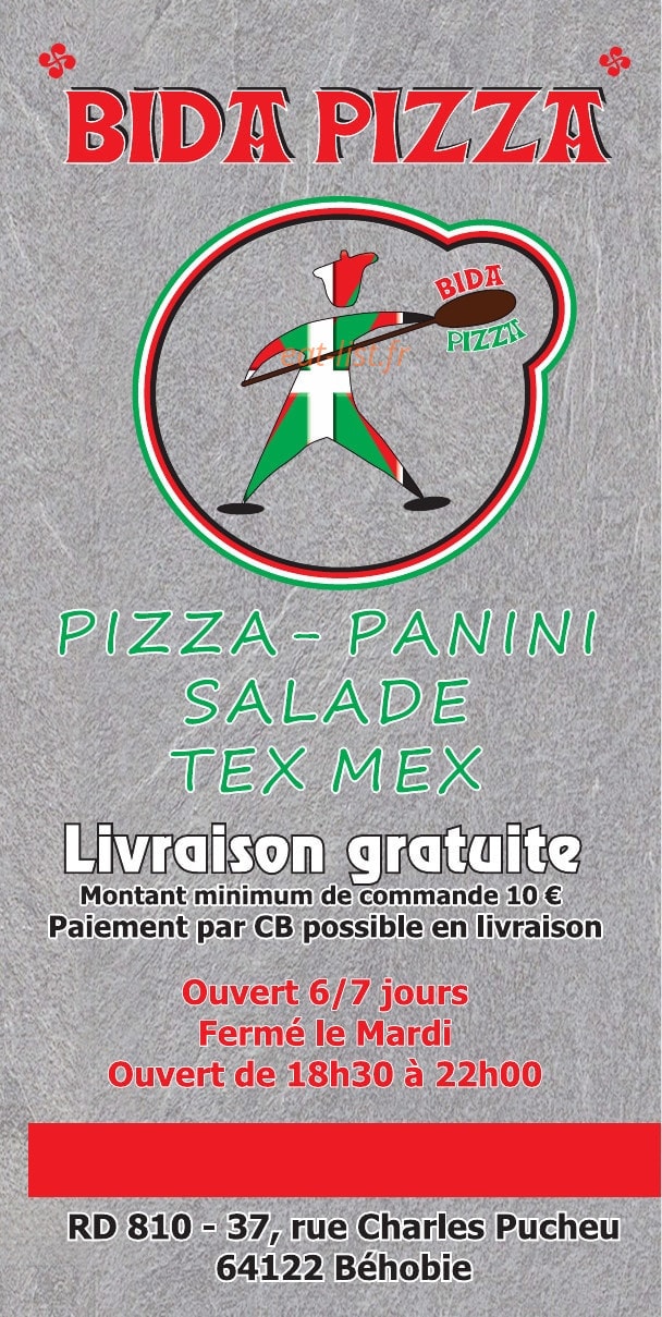 Bida pizza — carte page 1