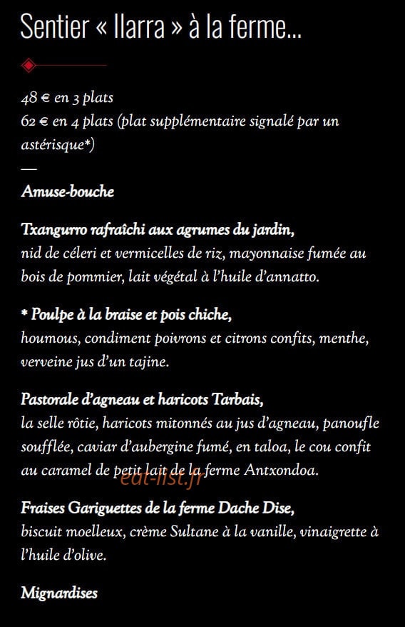 La Ferme Ilharregui Baita — carte page 1