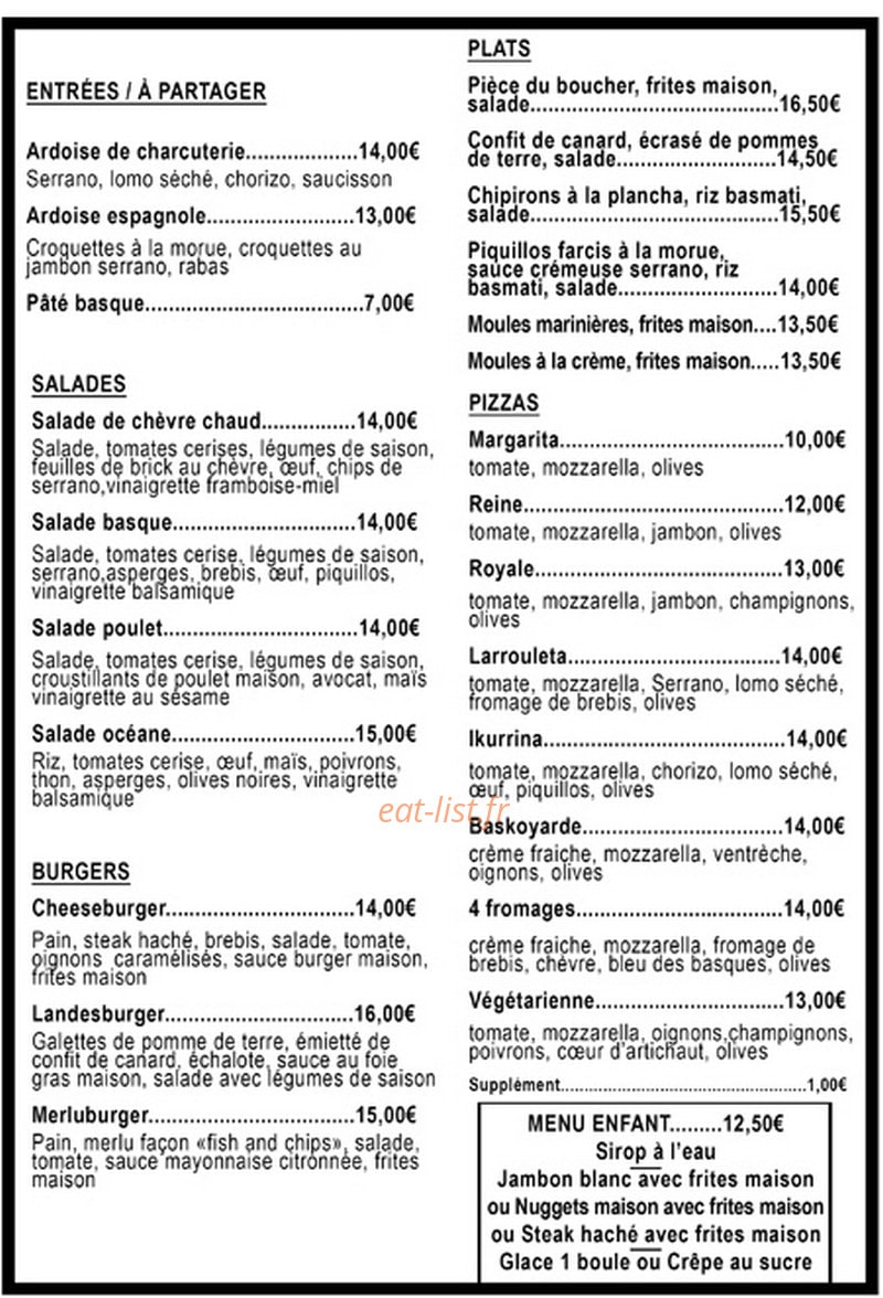 La Table de Larrouleta — carte page 1