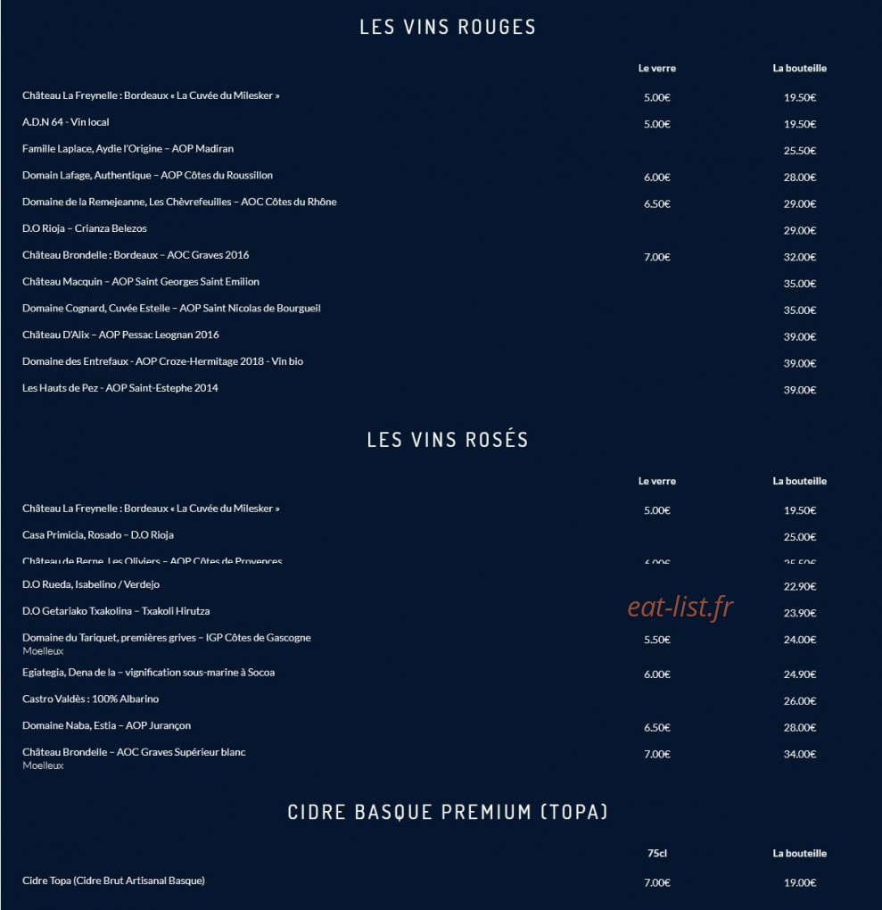Milesker Restaurant / Bar — carte page 3