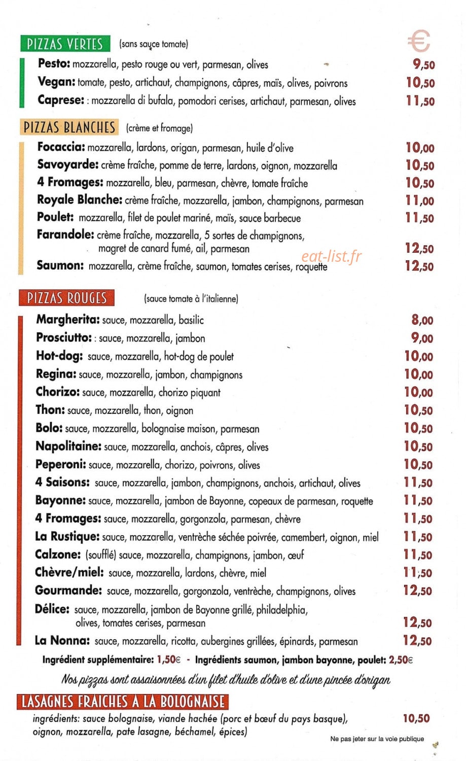 Pizza Italia — carte page 1