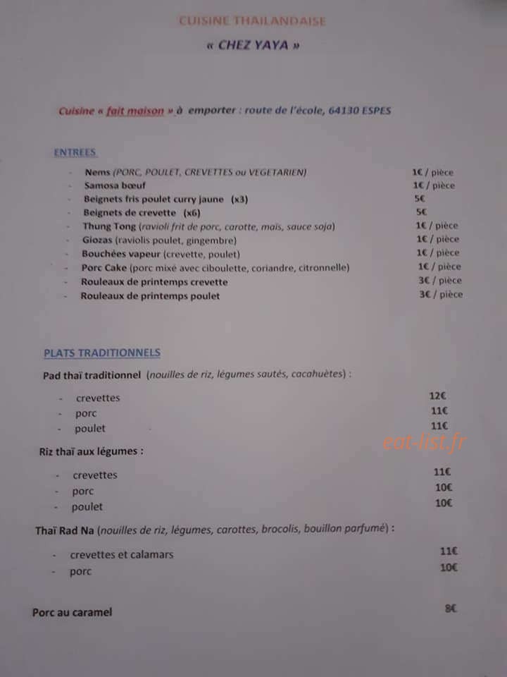 Chez Yaya — carte page 1