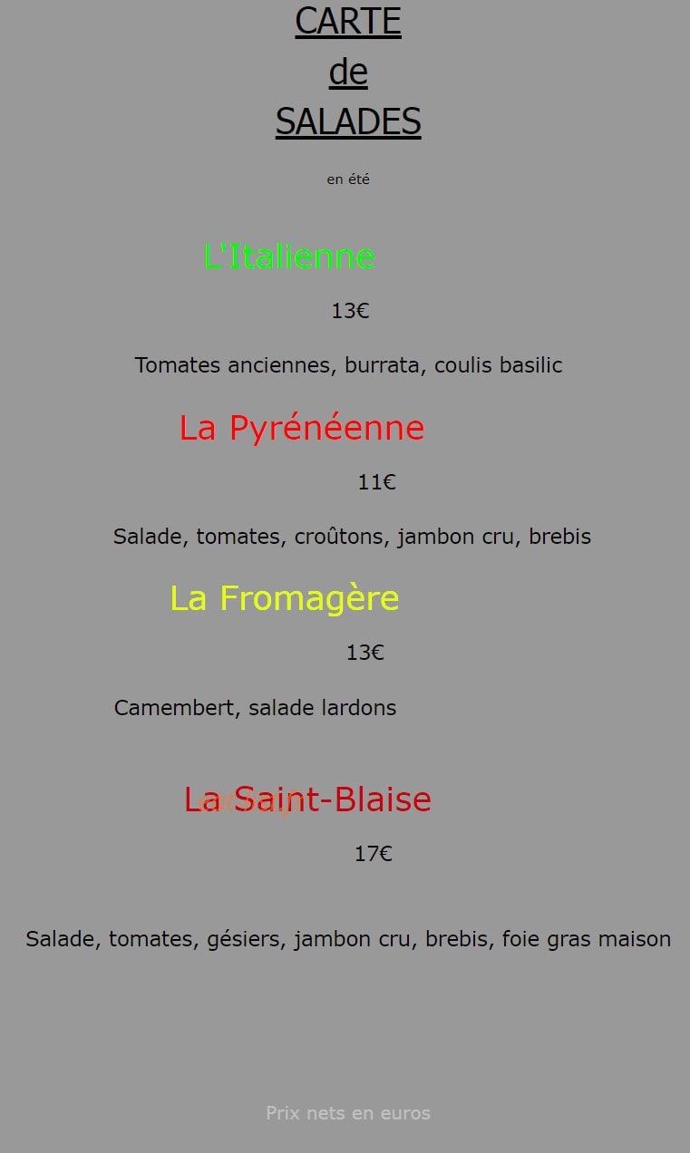 Restaurant le Saint-Blaise — carte page 2